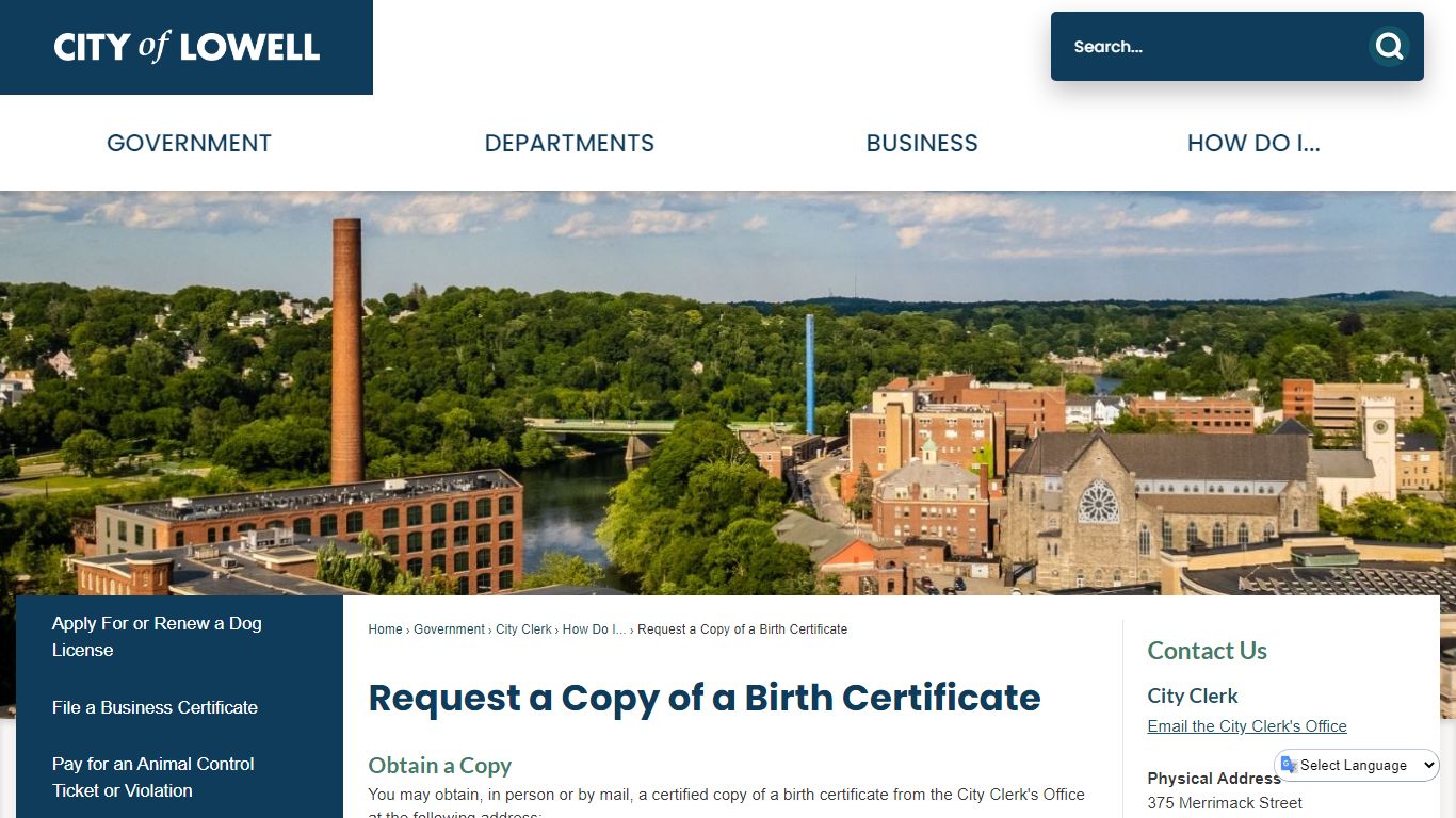 Request a Copy of a Birth Certificate | Lowell, MA